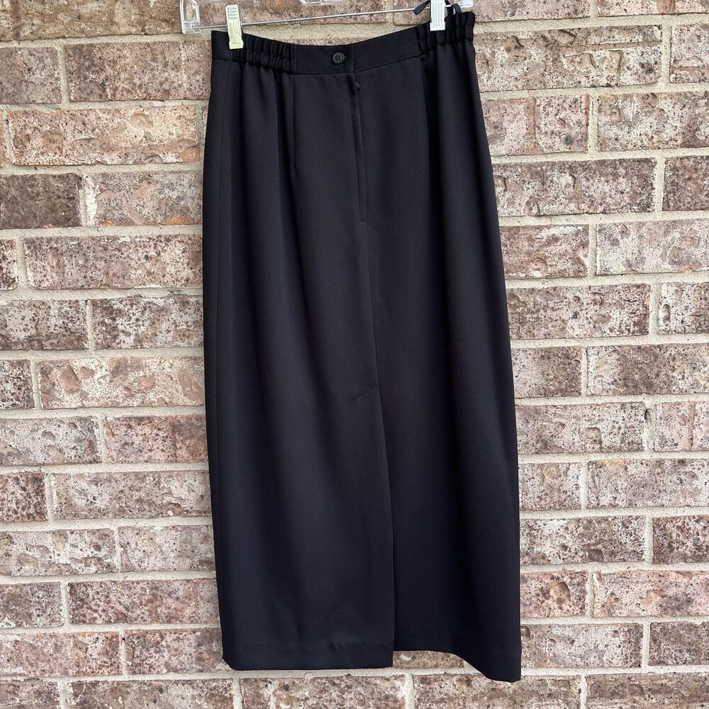Vintage Joan Leslie Womens 8P Black Column Midi Skirt Petite Back Vent Zip Lined